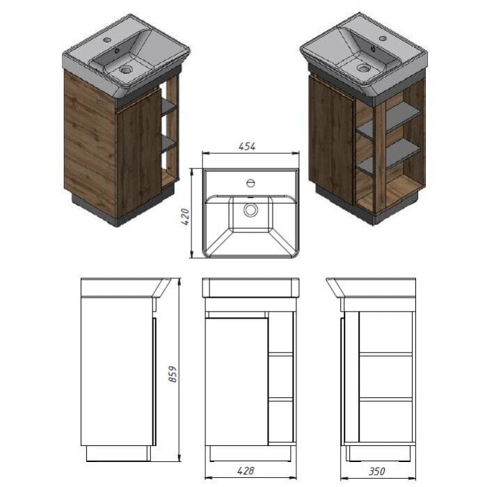 Kylpyhuonekaappi pesualtaalla Euroliux Utah UT-45, ruskea hinta ja tiedot | Kylpyhuonekaapit | hobbyhall.fi