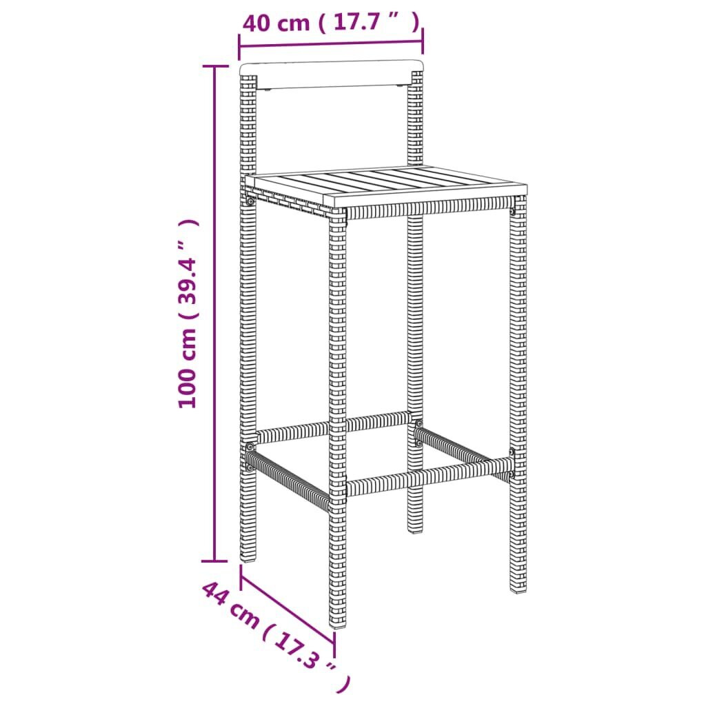 vidaXL 5-osainen Ulkobaarisarja harmaa polyrottinki/täysi akasiapuu hinta ja tiedot | Puutarhakalusteet | hobbyhall.fi