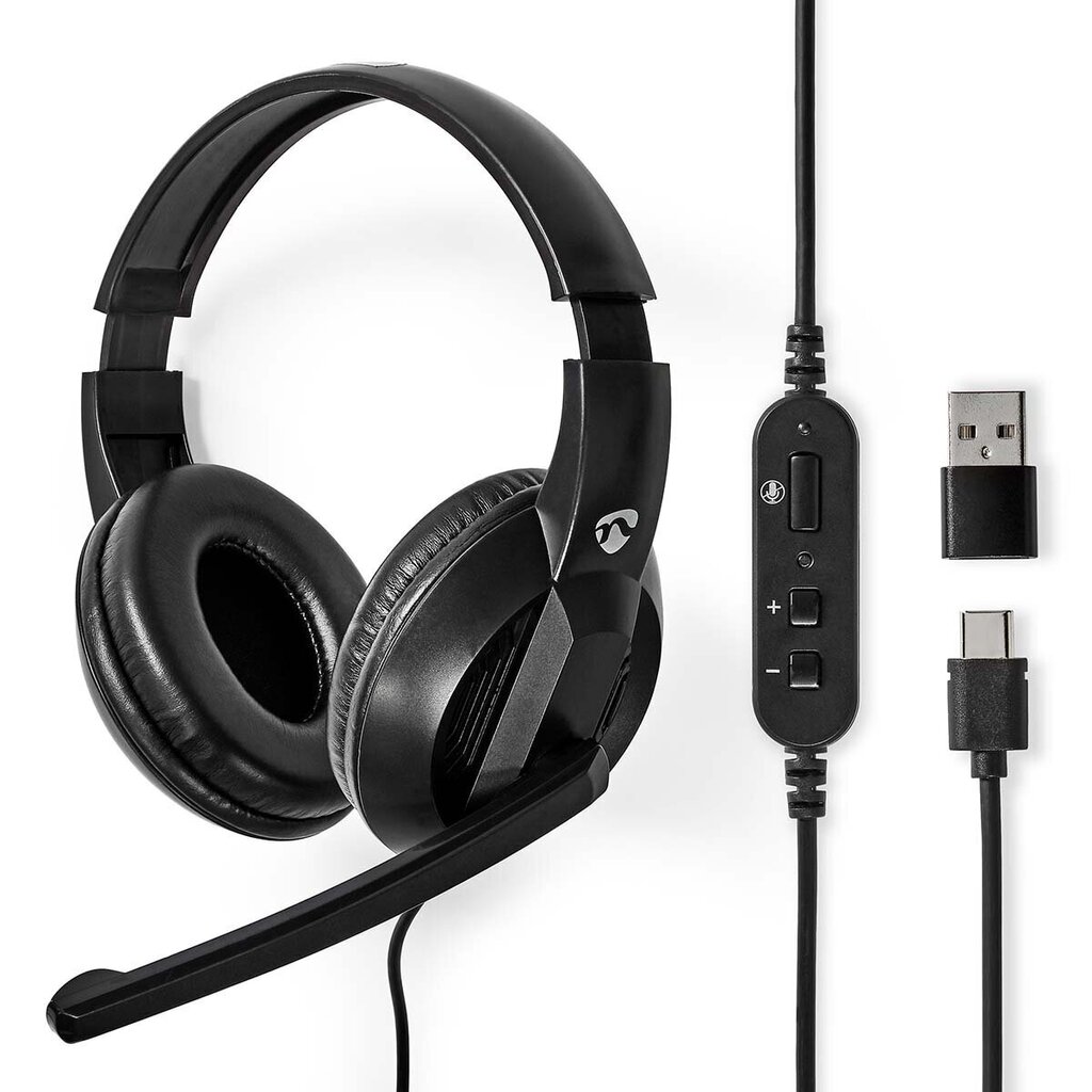 Kuulokkeet mikrofonilla Nedis USB-C, langallinen, kaukosäädin, musta hinta ja tiedot | Kuulokkeet | hobbyhall.fi