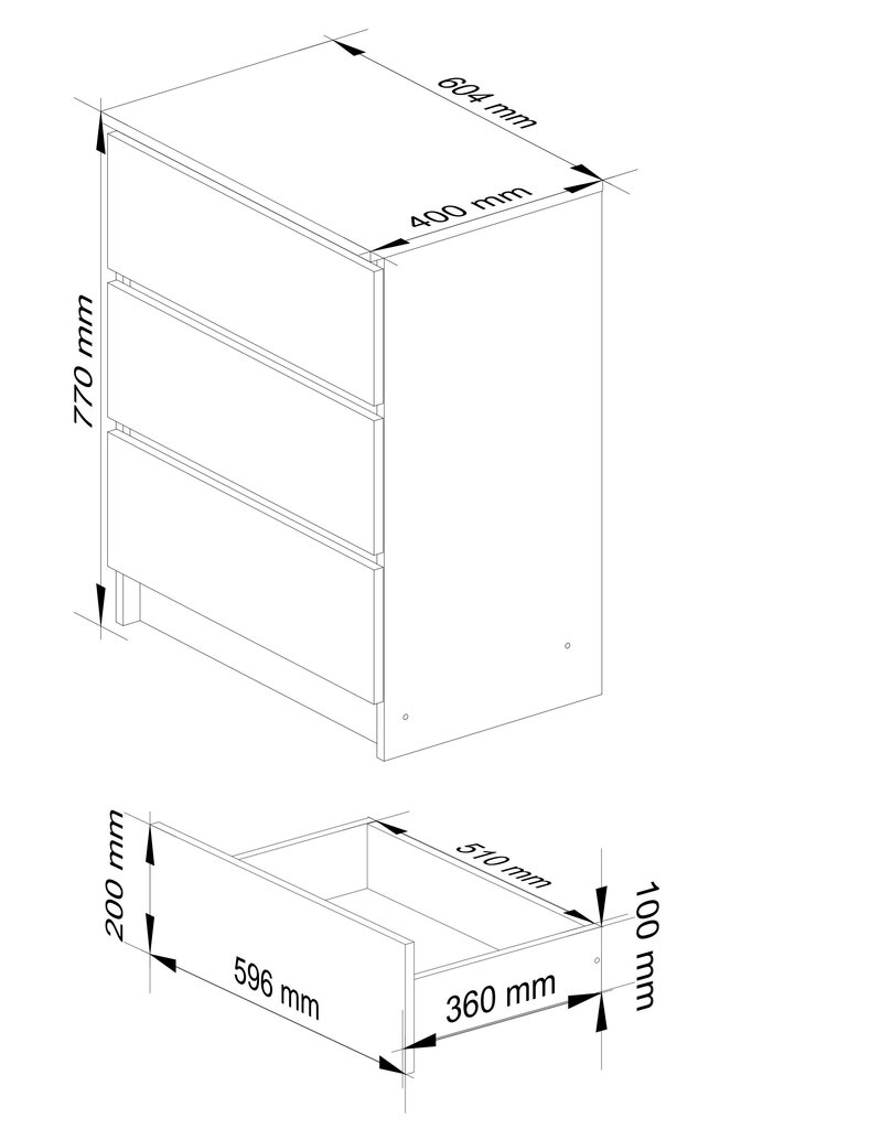 Akord K60 3SZSZ lipasto, musta hinta ja tiedot | Lipastot | hobbyhall.fi