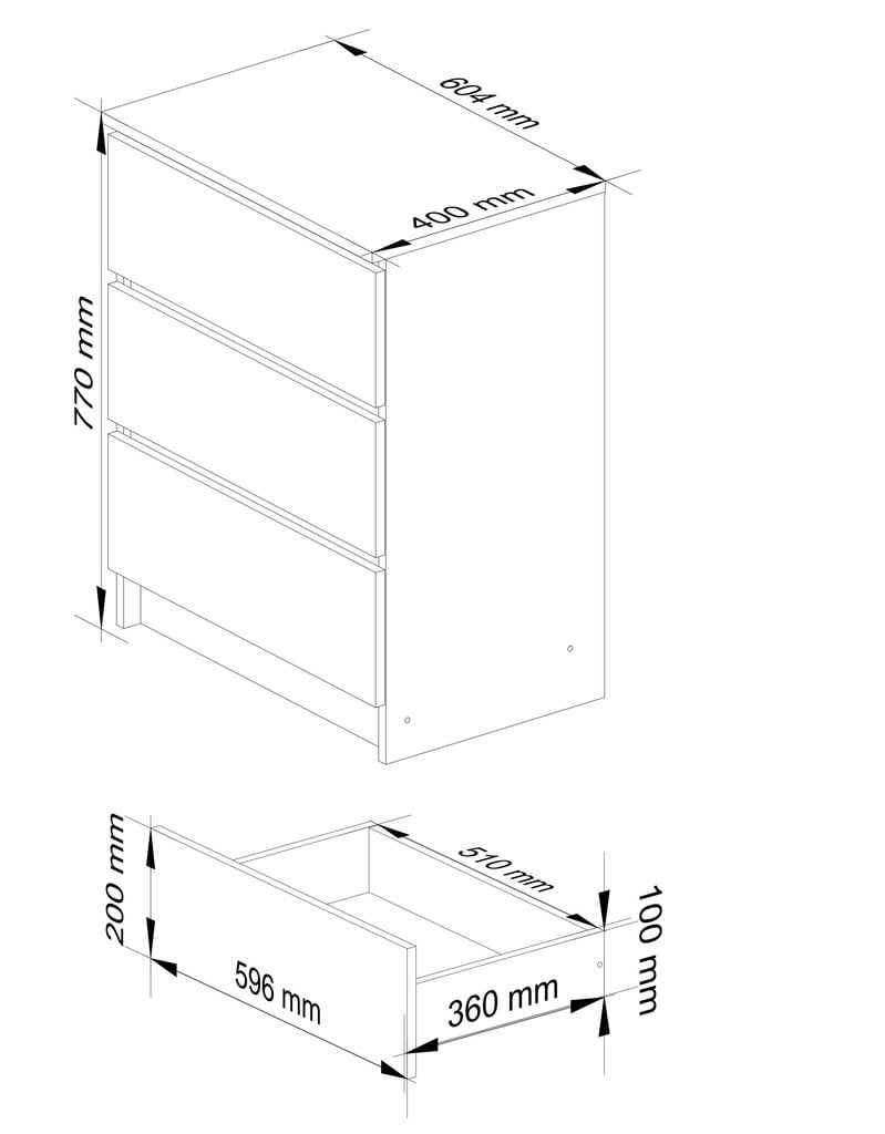 Akord K60 3SZSZ lipasto, musta/punainen hinta ja tiedot | Lipastot | hobbyhall.fi