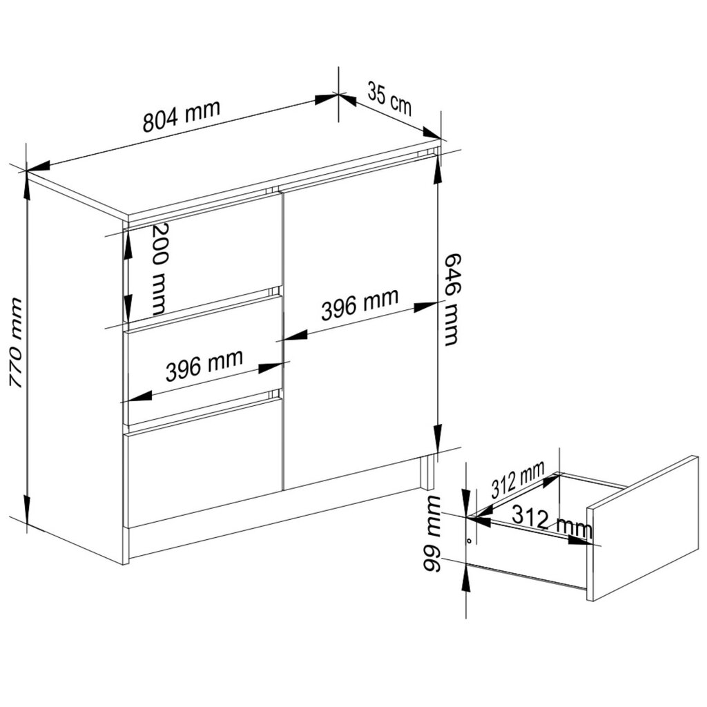 Lipasto Akord K80 Jerry 1D 3SZSZ, saha/kirves hinta ja tiedot | Lipastot | hobbyhall.fi