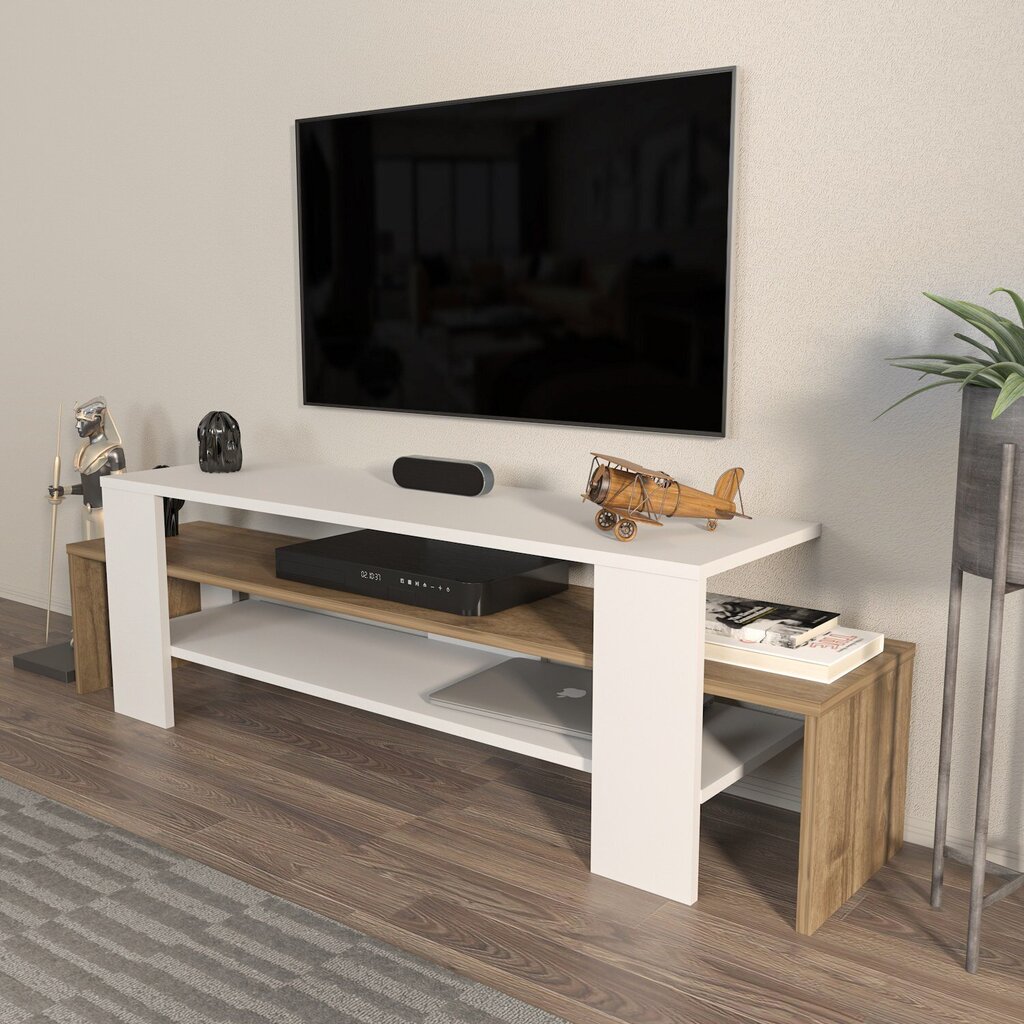 TV-taso, Asir, 150x45x35 cm, valkoinen/ruskea hinta ja tiedot | TV-tasot | hobbyhall.fi