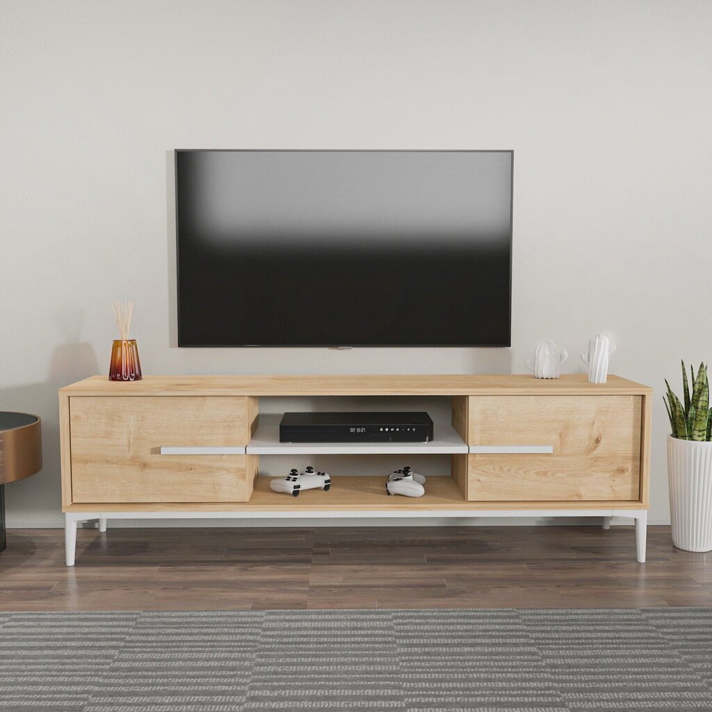 TV-taso, Asir, 120x43,6x29,6 cm, valkoinen/ruskea hinta ja tiedot | TV-tasot | hobbyhall.fi
