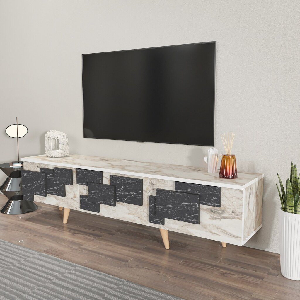 TV-taso, Asir, 160x45x35 cm, musta/valkoinen hinta ja tiedot | TV-tasot | hobbyhall.fi