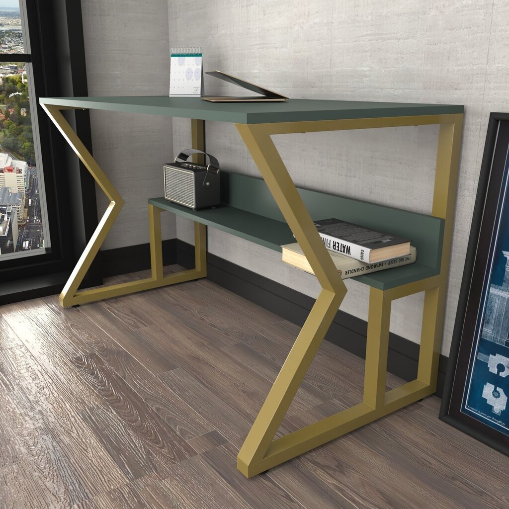 Pöytä, Asir, 120x72,8x60 cm, vihreä/kulta hinta ja tiedot | Tietokonepöydät ja työpöydät | hobbyhall.fi