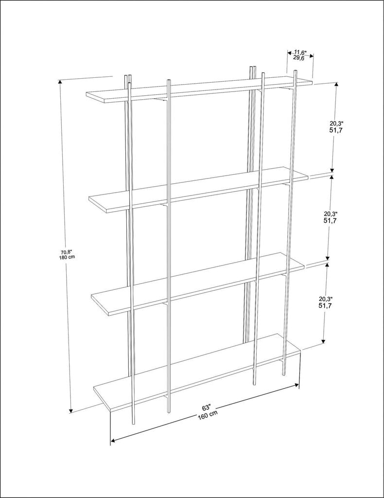 Hylly, Asir, 160x180x29,6 cm, musta/ruskea hinta ja tiedot | Hyllyt | hobbyhall.fi