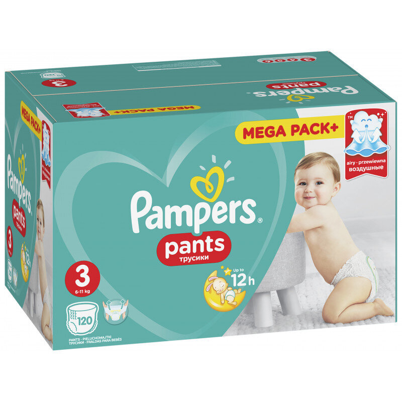 Vaipat Pampers Pants Mega Box, koko 3, 120 kpl hinta ja tiedot | Vaipat | hobbyhall.fi