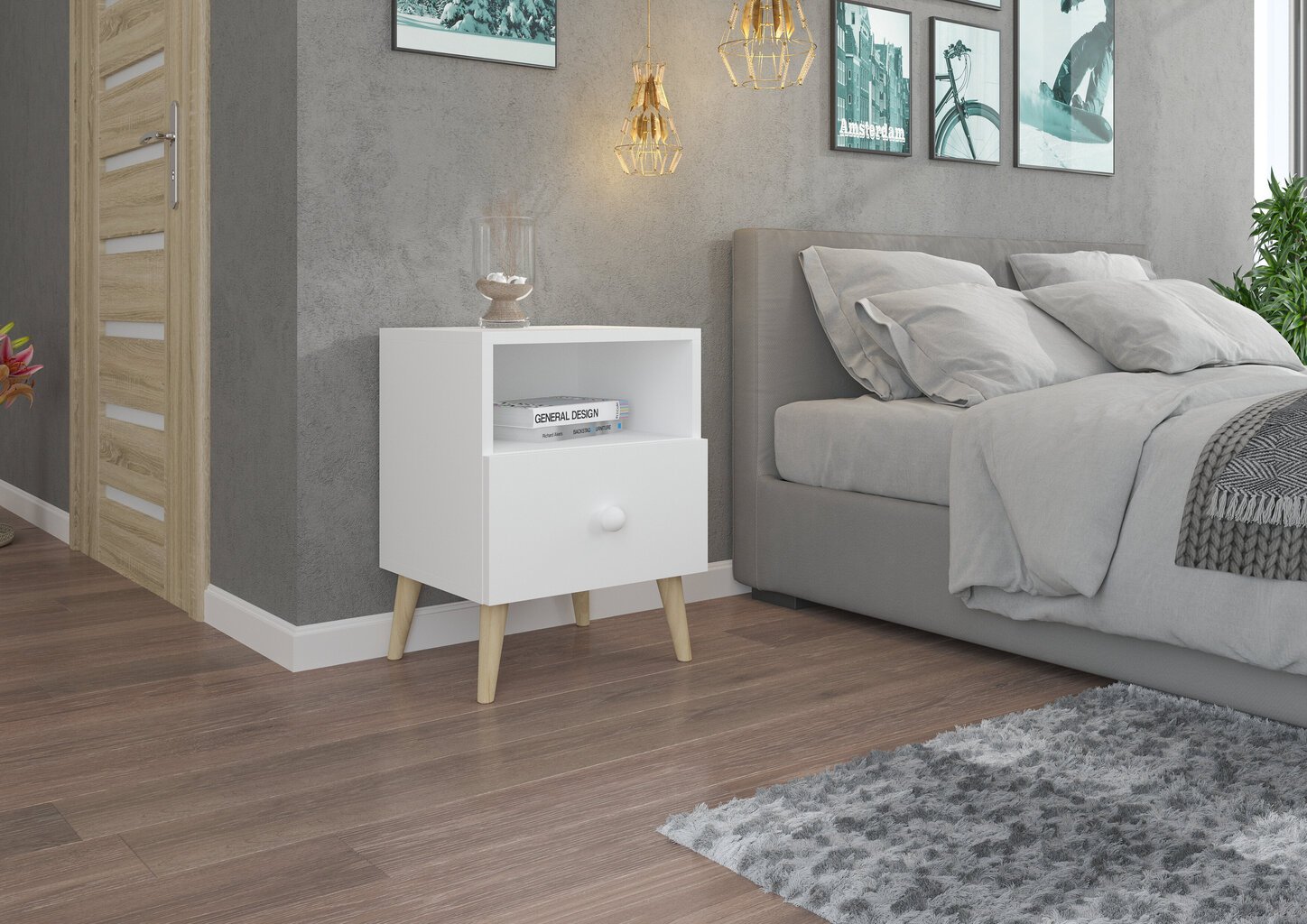 Yöpöytä ADRK Furniture Logan 01, valkoinen hinta ja tiedot | Yöpöydät | hobbyhall.fi