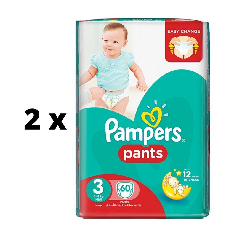 Vaipat Pampers Pants, koko 3, 6 - 11 kg, 60 kpl x 2 hinta ja tiedot | Vaipat | hobbyhall.fi