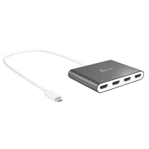 j5luo JCA366-N USB-C™ - 4-porttinen HDMI™ moninäyttösovitin, hopea hinta ja tiedot | Adapterit | hobbyhall.fi