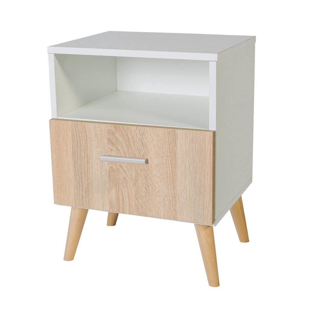 Yöpöytä ADRK Furniture Logan 11, valkoinen / tammi hinta ja tiedot | Yöpöydät | hobbyhall.fi