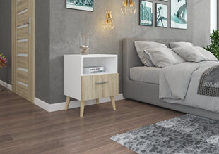 Yöpöytä ADRK Furniture Logan 11, valkoinen / tammi hinta ja tiedot | Yöpöydät | hobbyhall.fi
