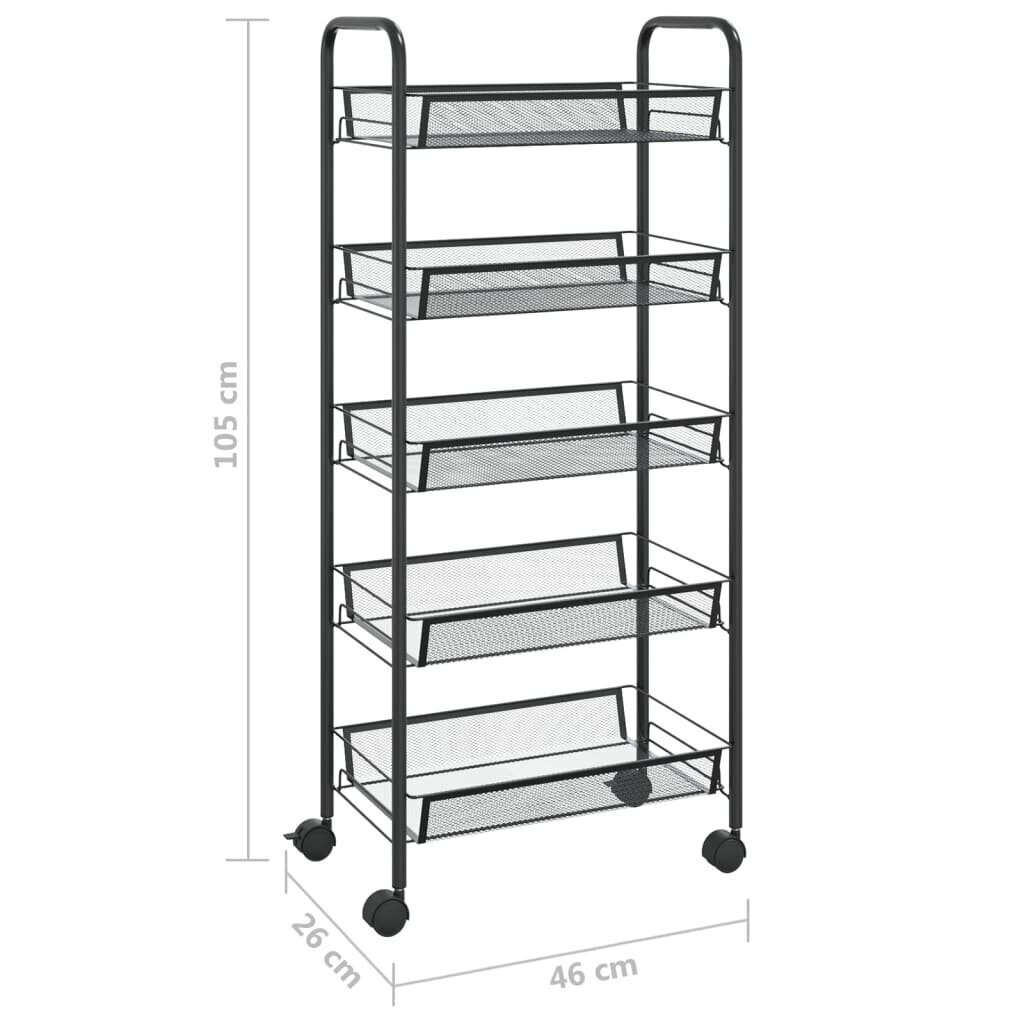 vidaXL 5-kerroksinen keittiövaunu musta 46x26x105 cm rauta hinta ja tiedot | Ruokapöydät | hobbyhall.fi