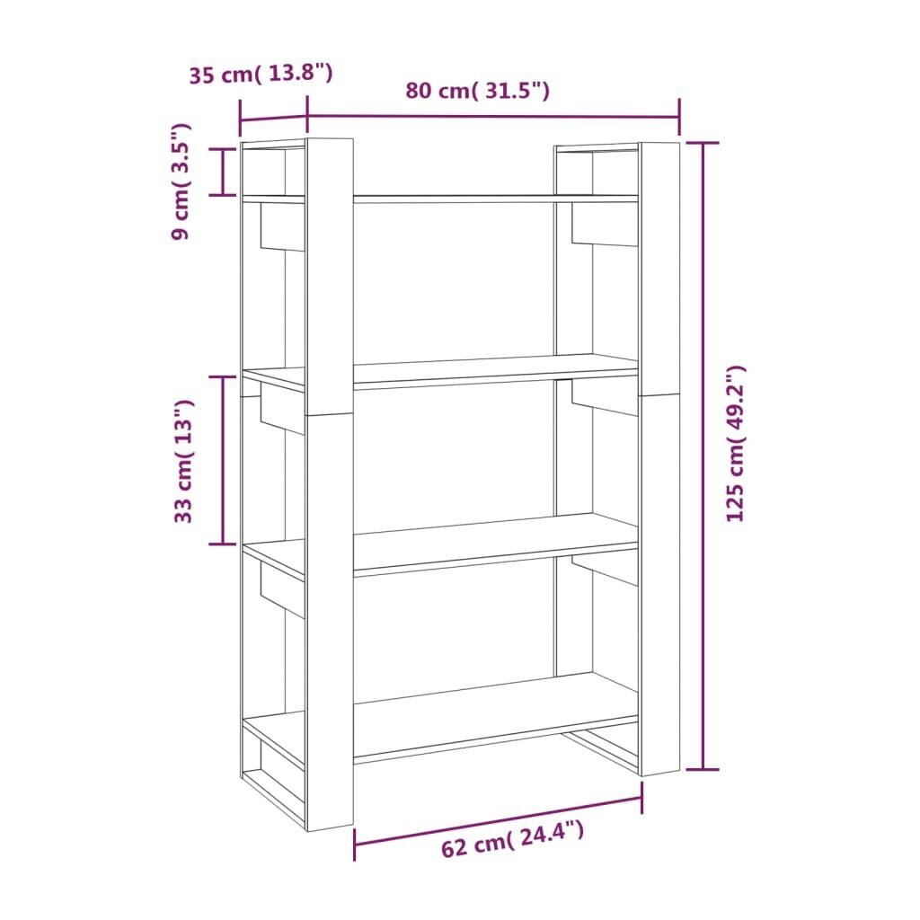 vidaXL Kirjahylly/tilanjakaja harmaa 80x35x125 cm täysi mänty hinta ja tiedot | Hyllyt | hobbyhall.fi