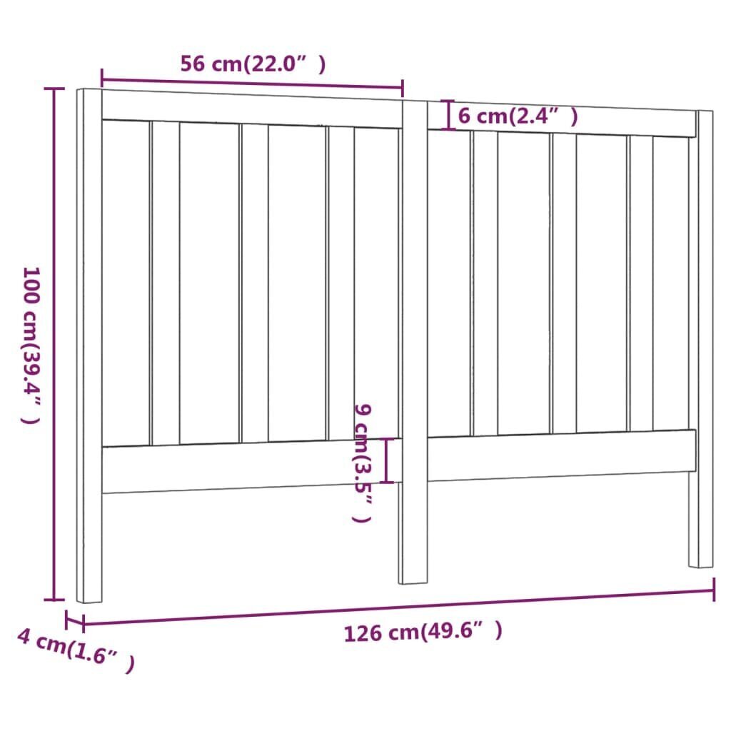 vidaXL Sängynpääty valkoinen 126x4x100 cm täysi mänty hinta ja tiedot | Sängyt | hobbyhall.fi