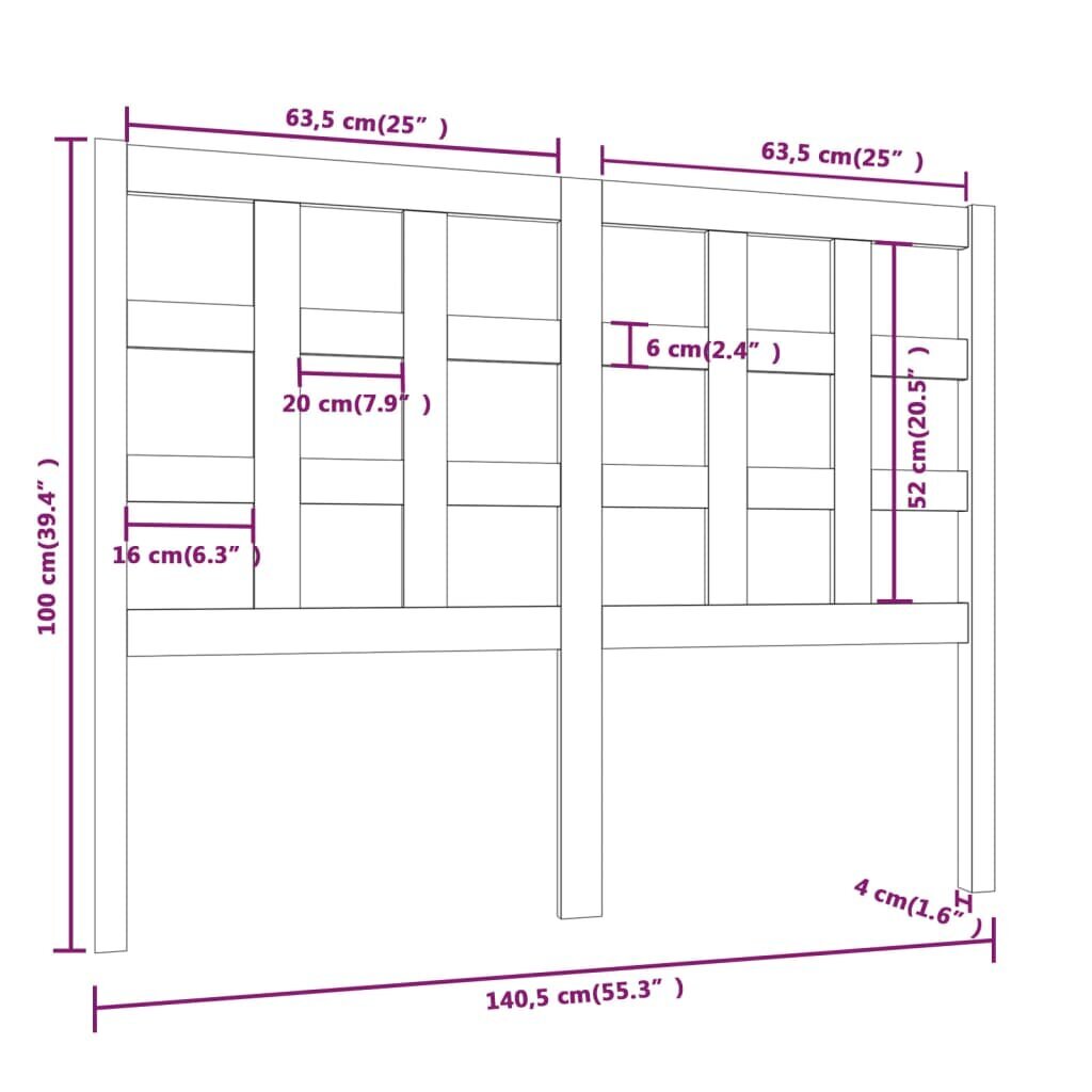 vidaXL Sängynpääty 140,5x4x100 cm täysi mänty hinta ja tiedot | Sängyt | hobbyhall.fi