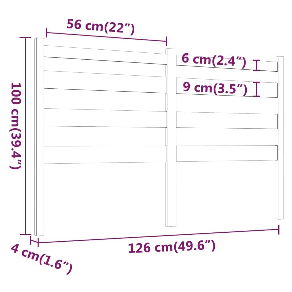 vidaXL Sängynpääty valkoinen 126x4x100 cm täysi mänty hinta ja tiedot | Sängyt | hobbyhall.fi