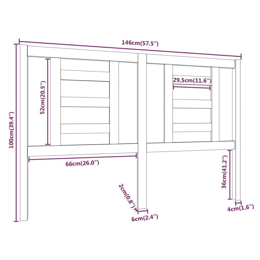 vidaXL Sängynpääty musta 146x4x100 cm täysi mänty hinta ja tiedot | Sängyt | hobbyhall.fi