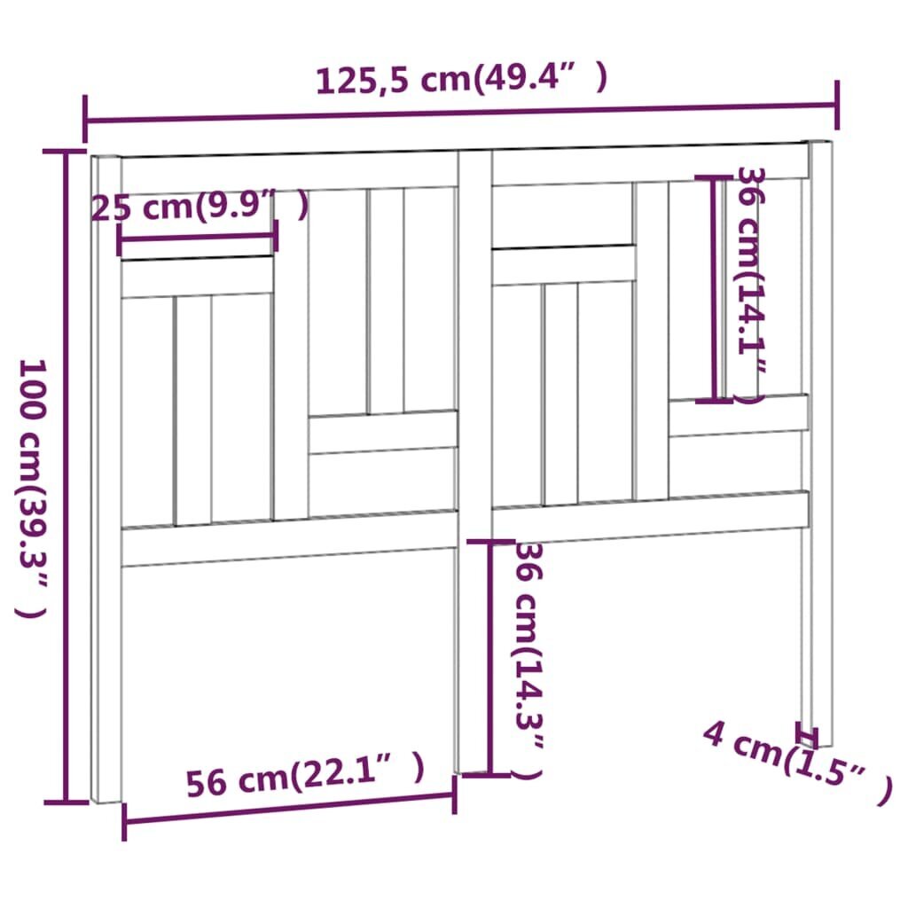 vidaXL Sängynpääty valkoinen 125,5x4x100 cm täysi mänty hinta ja tiedot | Sängyt | hobbyhall.fi