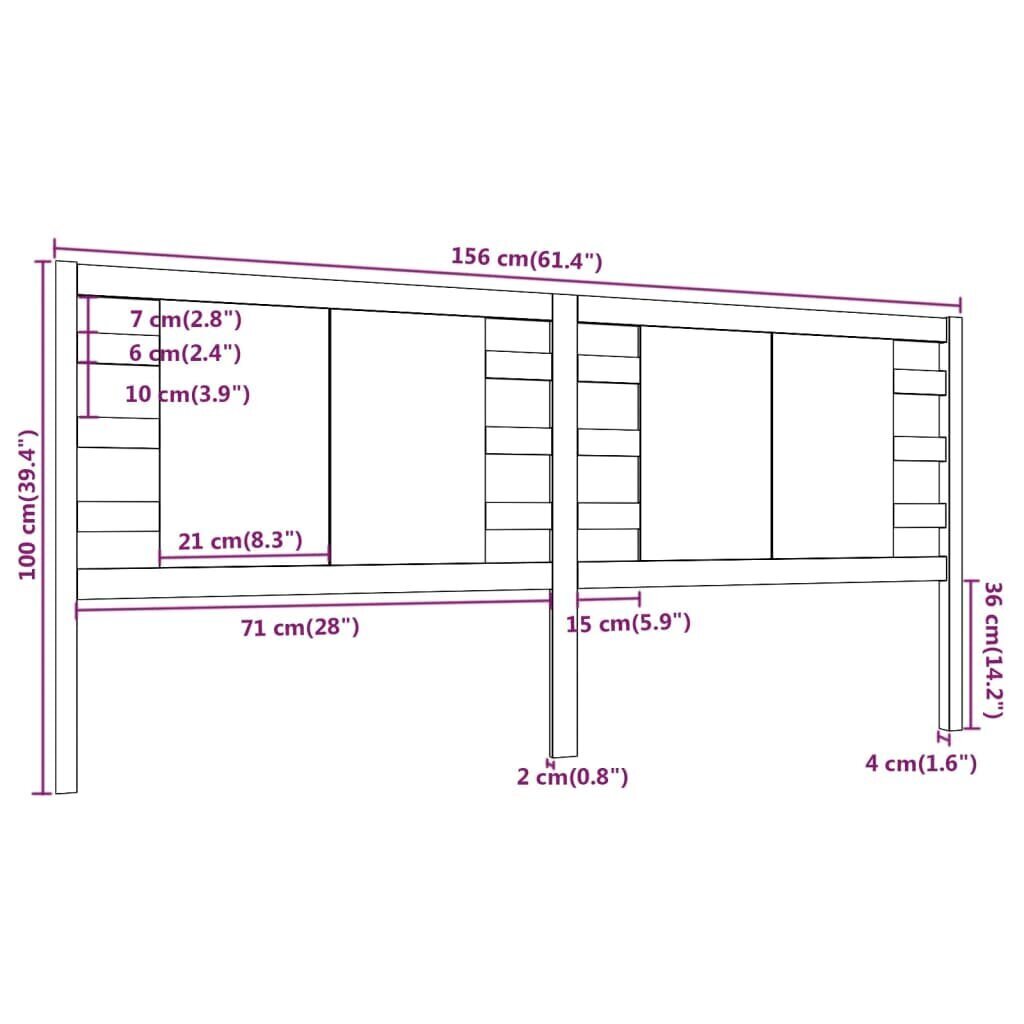 vidaXL Sängynpääty 156x4x100 cm täysi mänty hinta ja tiedot | Sängyt | hobbyhall.fi