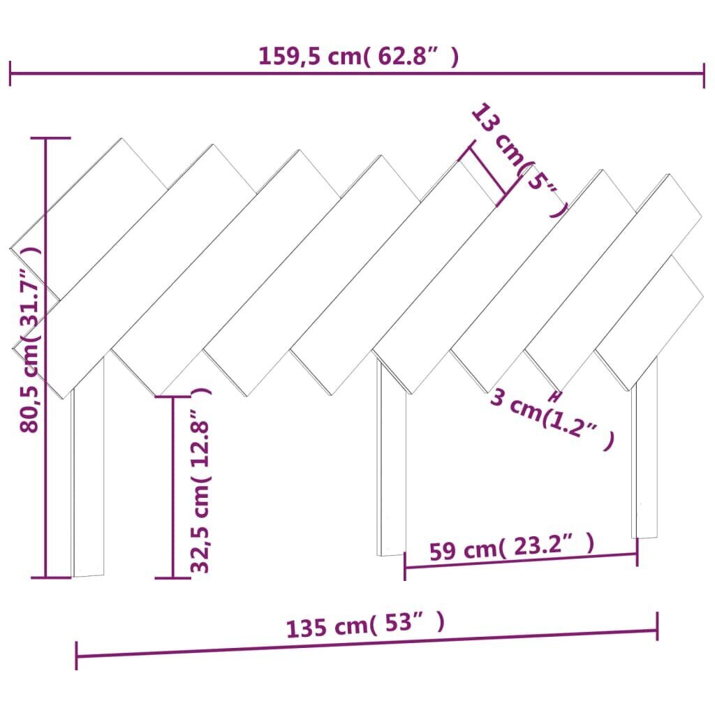 vidaXL Sängynpääty 159,5x3x80,5 cm täysi mänty hinta ja tiedot | Sängyt | hobbyhall.fi