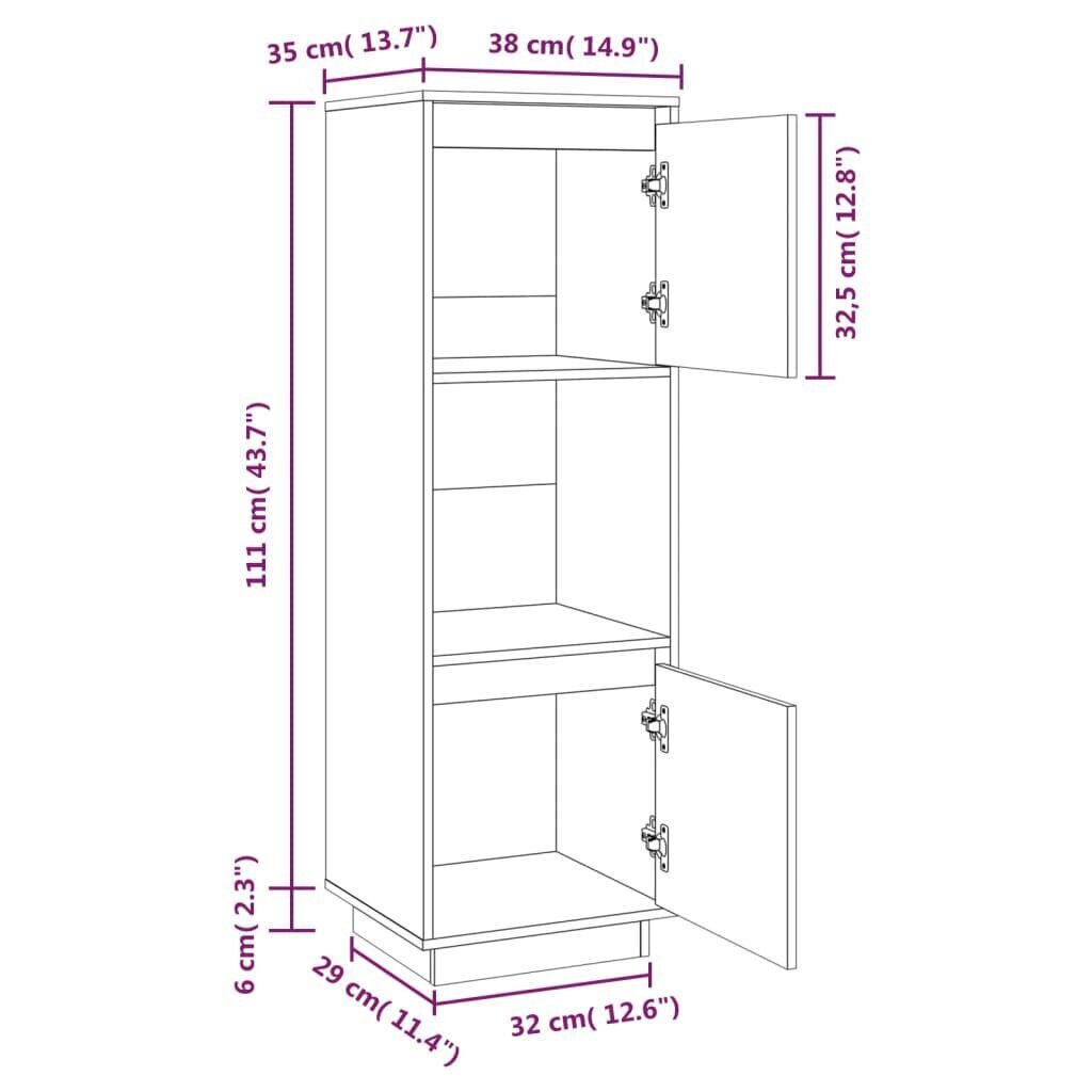 vidaXL Kaappi hunajanruskea 38x35x117 cm täysi mänty hinta ja tiedot | Olohuoneen kaapit ja lipastot | hobbyhall.fi