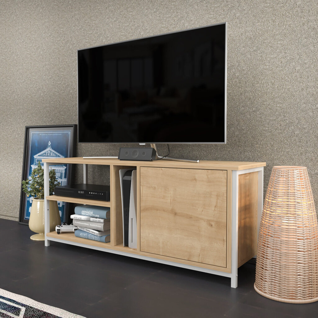 TV-taso, Asir, 120x35,3x50,8 cm, valkoinen/ruskea hinta ja tiedot | TV-tasot | hobbyhall.fi