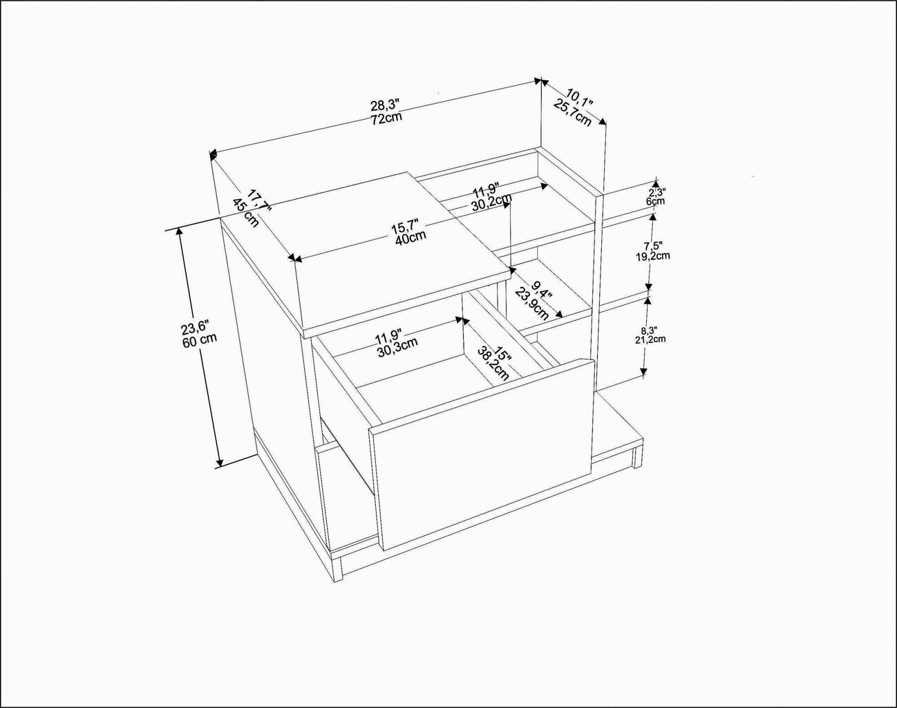 Yöpöytä, Asir, 72x45x60 cm, valkoinen/ruskea hinta ja tiedot | Yöpöydät | hobbyhall.fi