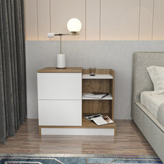 Yöpöytä, Asir, 72x45x60 cm, valkoinen/ruskea hinta ja tiedot | Yöpöydät | hobbyhall.fi
