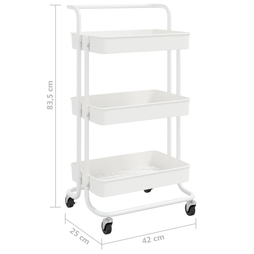 vidaXL 3-kerroksinen keittiövaunu valkoinen 42x35x85 cm rauta ja ABS hinta ja tiedot | Ruokapöydät | hobbyhall.fi
