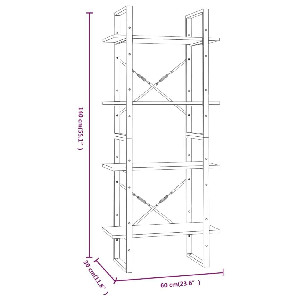 vidaXL 4-kerroksinen Kirjahylly ruskea tammi 60x30x140 cm tekninen puu hinta ja tiedot | Hyllyt | hobbyhall.fi