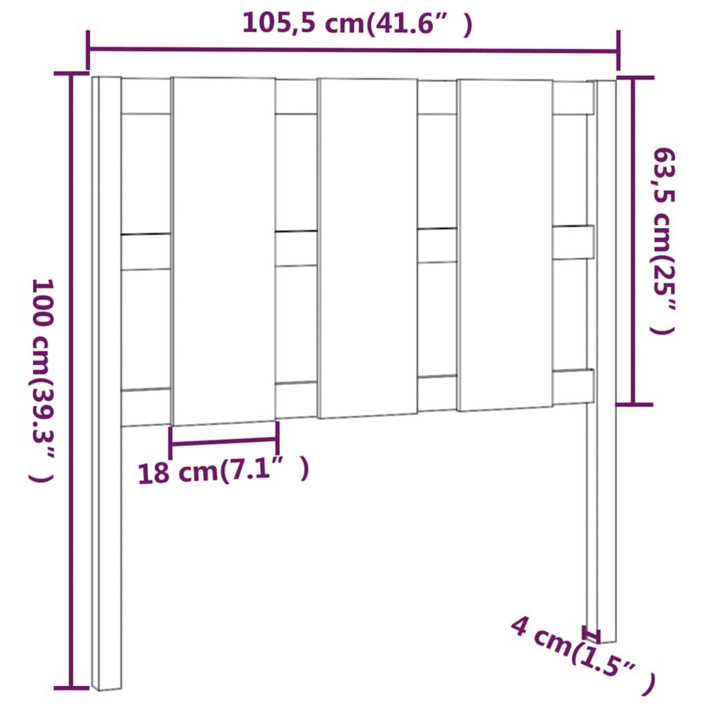 vidaXL Sängynpääty valkoinen 105,5x4x100 cm täysi mänty hinta ja tiedot | Sängyt | hobbyhall.fi