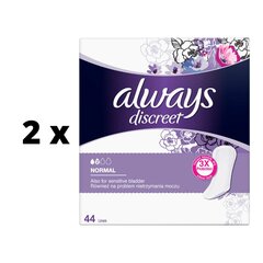 Terveyssiteet Always Discreet Normal, kevyeen inkontinenssiin, 44 kpl x 2 kpl. paketti hinta ja tiedot | Tamponit ja terveyssiteet | hobbyhall.fi