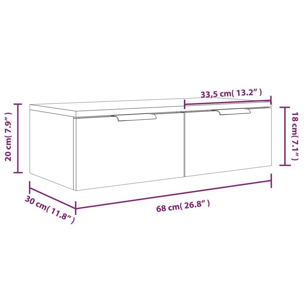 vidaXL TV-seinäkaappi savutammi 68x30x20 cm tekninen puu hinta ja tiedot | Olohuoneen kaapit ja lipastot | hobbyhall.fi