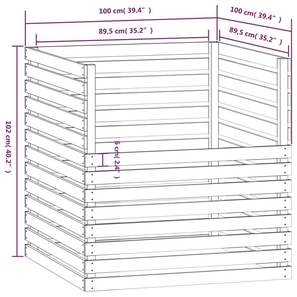 vidaXL Komposti 100x100x102 cm täysi mänty hinta ja tiedot | Kompostorit ja jäteastiat | hobbyhall.fi