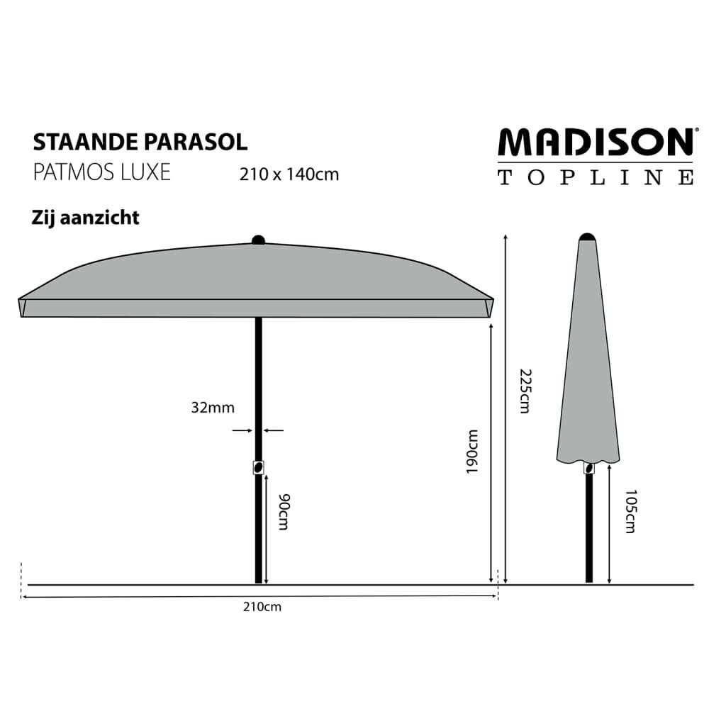Madison Päivänvarjo Patmos Luxe suorakaide 210x140 cm harmaanruskea hinta ja tiedot | Aurinkovarjot ja markiisit | hobbyhall.fi