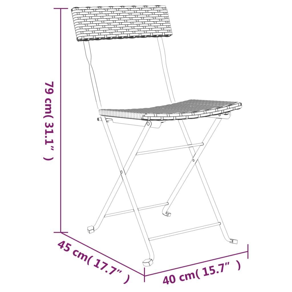 vidaXL 3-osainen Kokoontaittuva puutarhakalustesetti musta polyrottinki hinta ja tiedot | Puutarhakalusteet | hobbyhall.fi