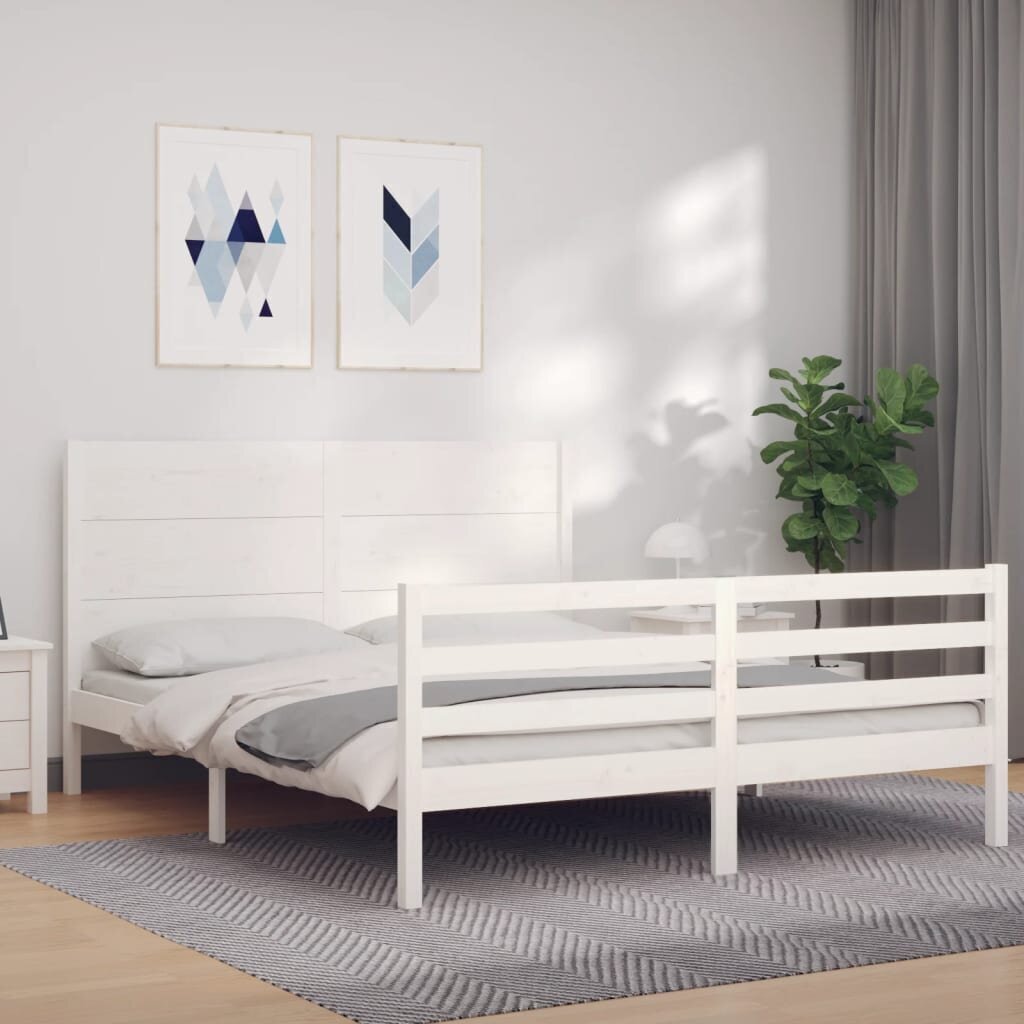 vidaXL Sängynrunko päädyllä valkoinen 160x200 cm täysi mänty hinta ja tiedot | Sängyt | hobbyhall.fi