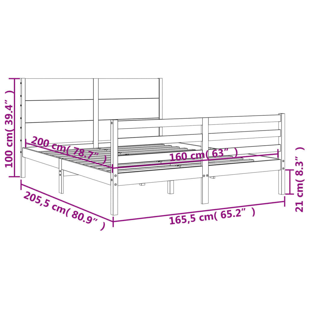 vidaXL Sängynrunko päädyllä valkoinen 160x200 cm täysi mänty hinta ja tiedot | Sängyt | hobbyhall.fi