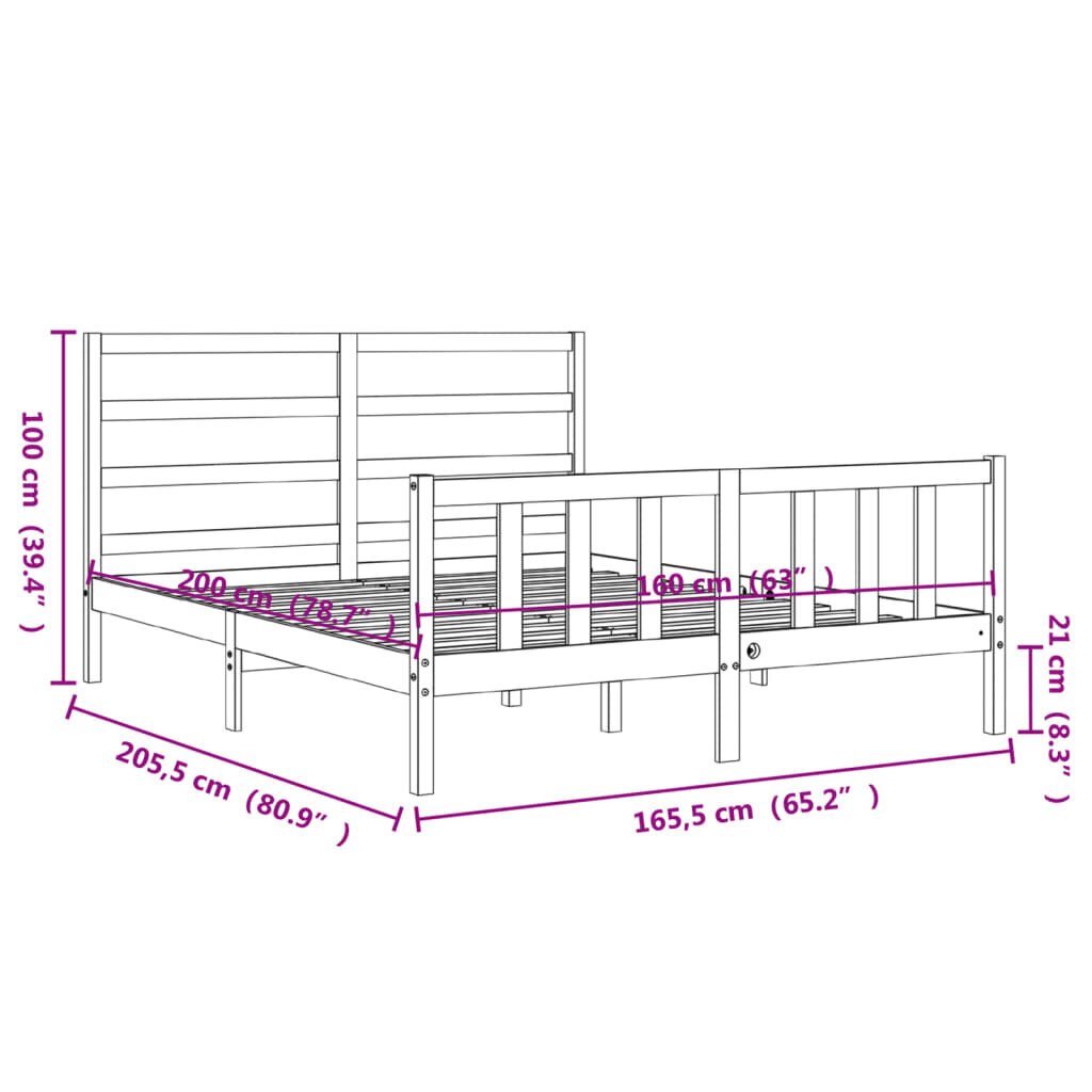 vidaXL Sängynrunko päädyllä valkoinen 160x200 cm täysi mänty hinta ja tiedot | Sängyt | hobbyhall.fi