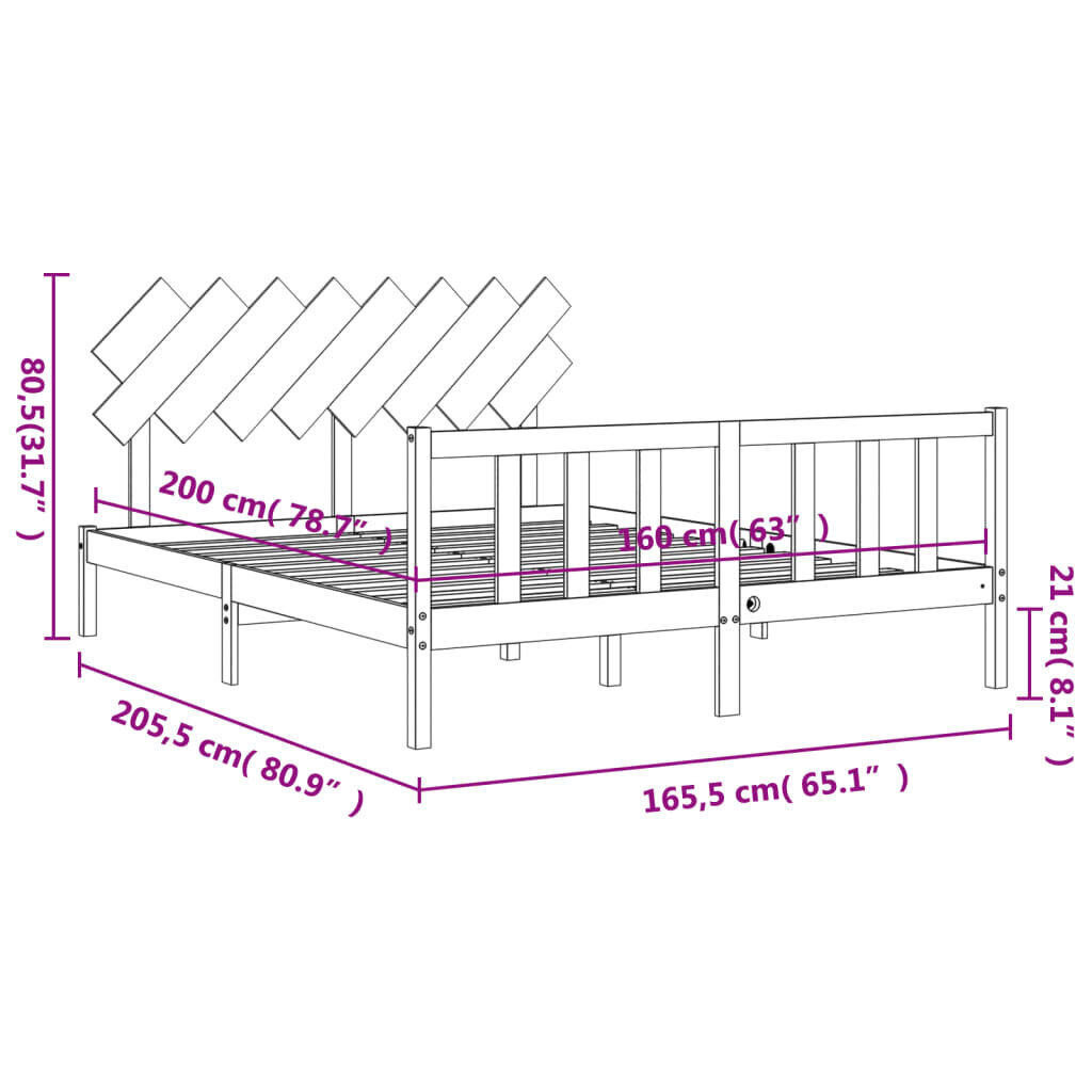 vidaXL Sängynrunko päädyllä valkoinen 160x200 cm täysi mänty hinta ja tiedot | Sängyt | hobbyhall.fi