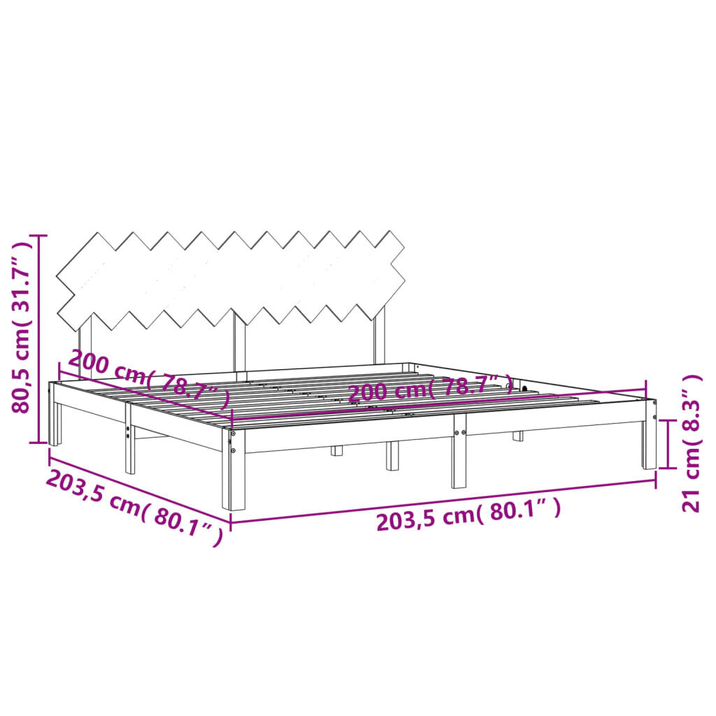 vidaXL Sängynrunko päädyllä 200x200 cm täysi puu hinta ja tiedot | Sängyt | hobbyhall.fi