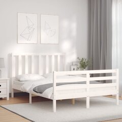 vidaXL Sängynrunko päädyllä valkoinen 140x190 cm täysi puu hinta ja tiedot | Sängyt | hobbyhall.fi