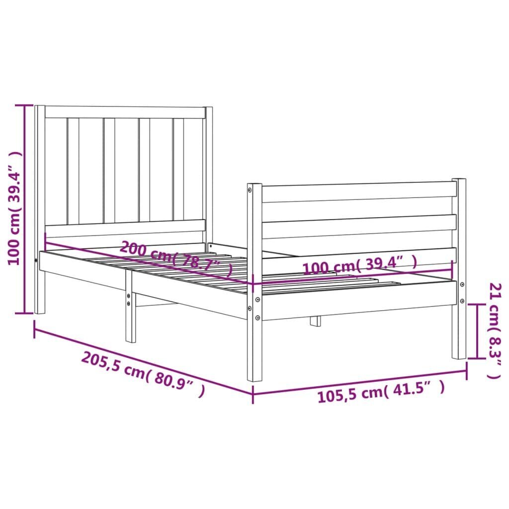 vidaXL Sängynrunko päädyllä valkoinen 100x200 cm täysi puu hinta ja tiedot | Sängyt | hobbyhall.fi