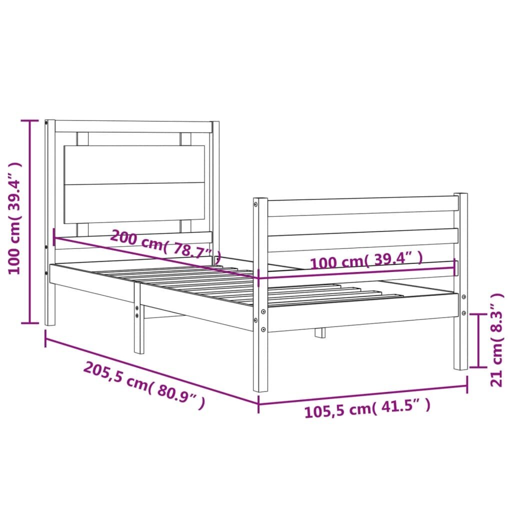 vidaXL Sängynrunko päädyllä valkoinen 100x200 cm täysi puu hinta ja tiedot | Sängyt | hobbyhall.fi