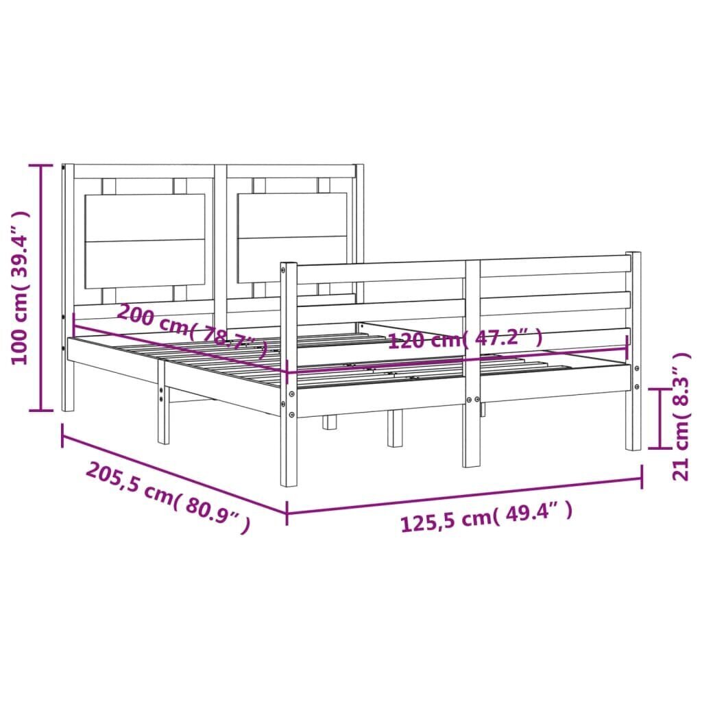 vidaXL Sängynrunko päädyllä valkoinen 120x200 cm täysi puu hinta ja tiedot | Sängyt | hobbyhall.fi