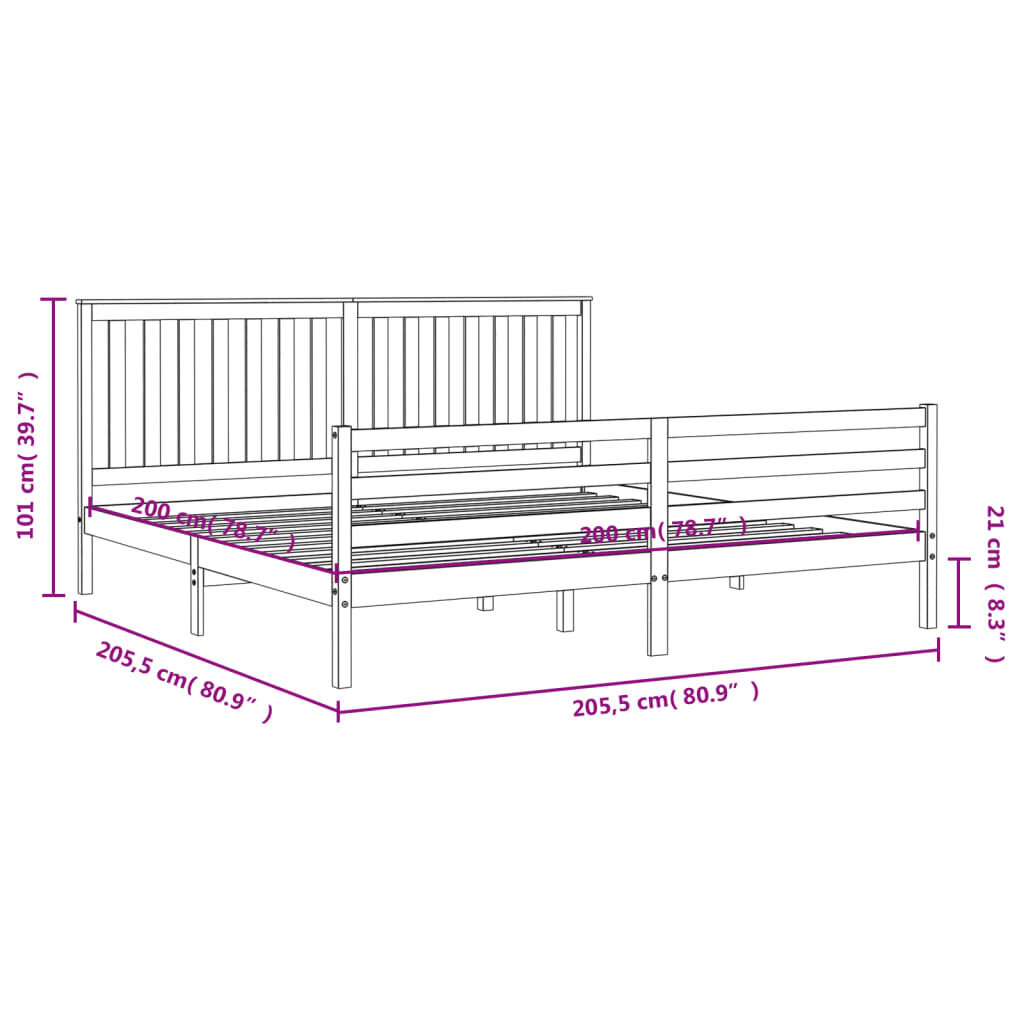 vidaXL Sängynrunko päädyllä harmaa 200x200 cm täysi puu hinta ja tiedot | Sängyt | hobbyhall.fi