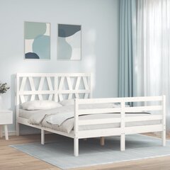 vidaXL Sängynrunko päädyllä valkoinen 140x190 cm täysi puu hinta ja tiedot | Sängyt | hobbyhall.fi