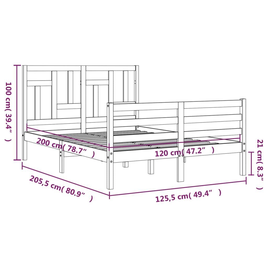 vidaXL Sängynrunko päädyllä valkoinen 120x200 cm täysi puu hinta ja tiedot | Sängyt | hobbyhall.fi